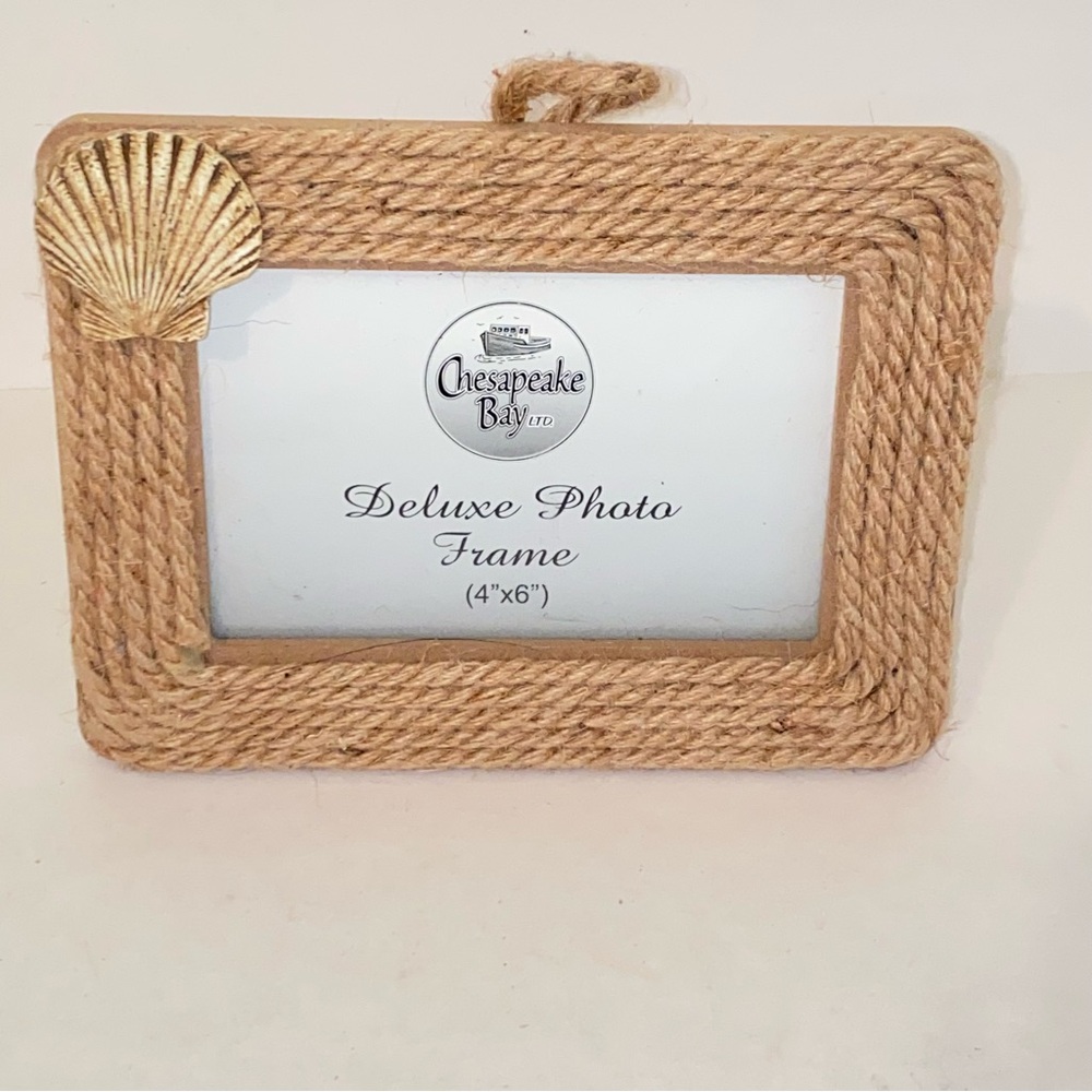 Chesapeake Bay Nautical Natural Rope & Seashell Accent 4x6 Photo Picture Frame